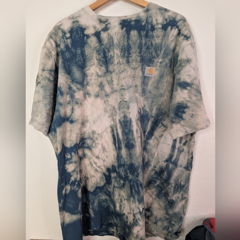 Carhartt Bleach Dye Tshirt Blue Festival Shirt